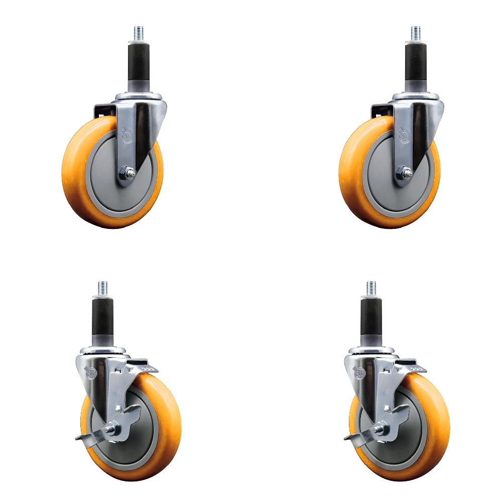 Polyurethane Swivel Stem Caster with 5 in. Yellow Caster Wheels, 1.13 in. Expanding Stems - 316 Stainless Steel Casters - Set of 4