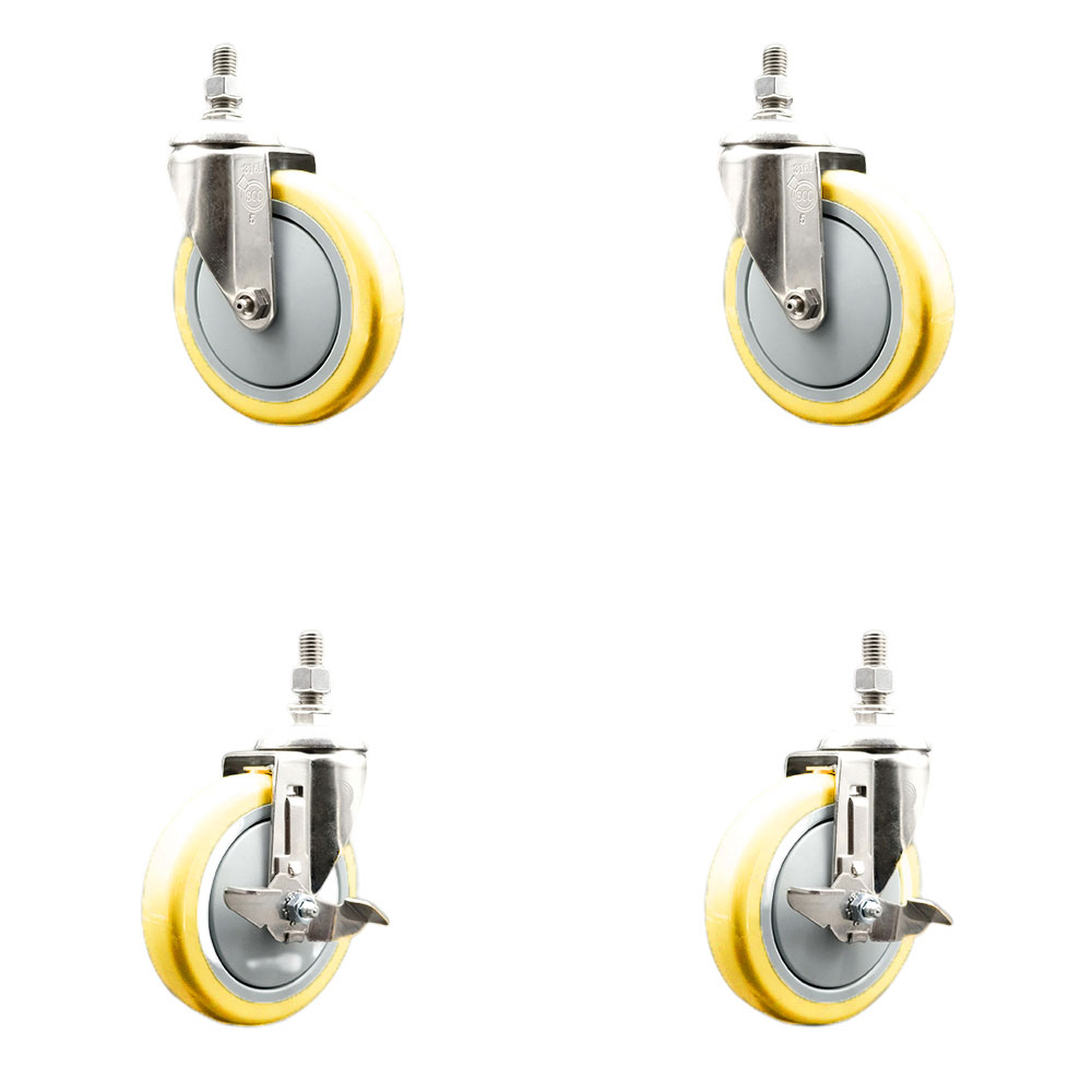 Poly Swivel Stem Caster with 5 in. Yellow Caster Wheels, 12 mm Threaded Stems - 316 Stainless Steel Casters - Set of 4