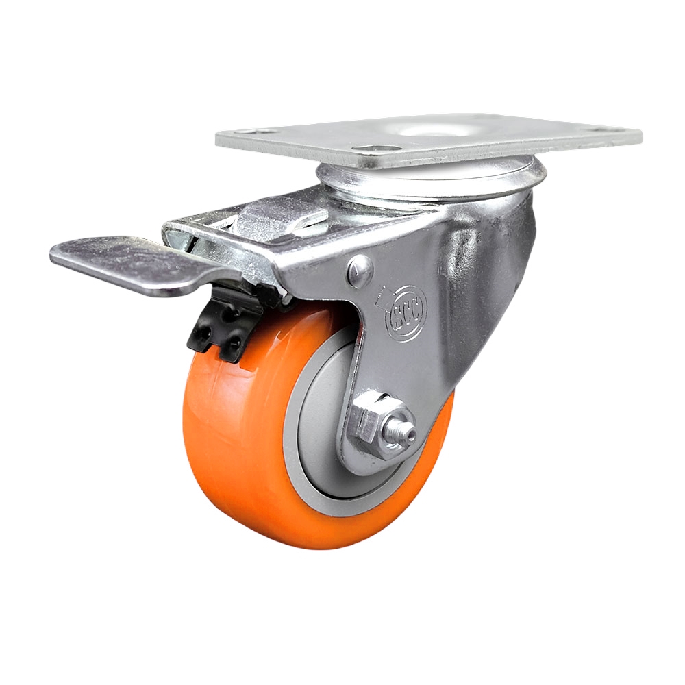 SCC-TTL20S314-PPUB-ORG Polyurethane Swivel Top Plate Caster with 3 in. Orange Wheel & Total Locking Brake