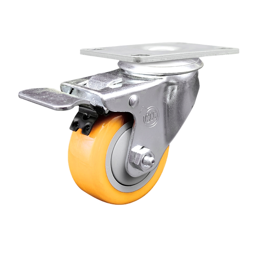 SCC-TTL20S314-PPUB-YEL Polyurethane Swivel Top Plate Caster with 3 in. Yellow Wheel & Total Locking Brake
