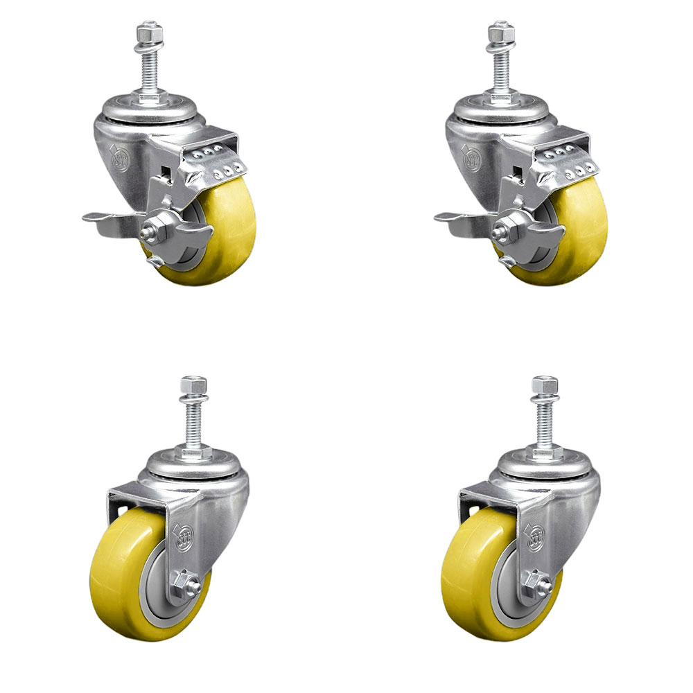 Poly Swivel Stem Caster with 3.5 in. Yellow Caster Wheels, 0.38 in. Threaded Stems - 316 Stainless Steel Casters - Set of 4