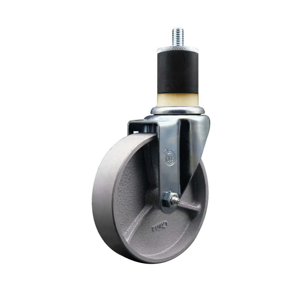 SCC-EX20S515-SSR-178 Semi Steel Cast Iron Swivel Expanding Stem Caster with Roller Bearing 5 x 1.5 in. Silver Wheel & 1.87 in. Stem