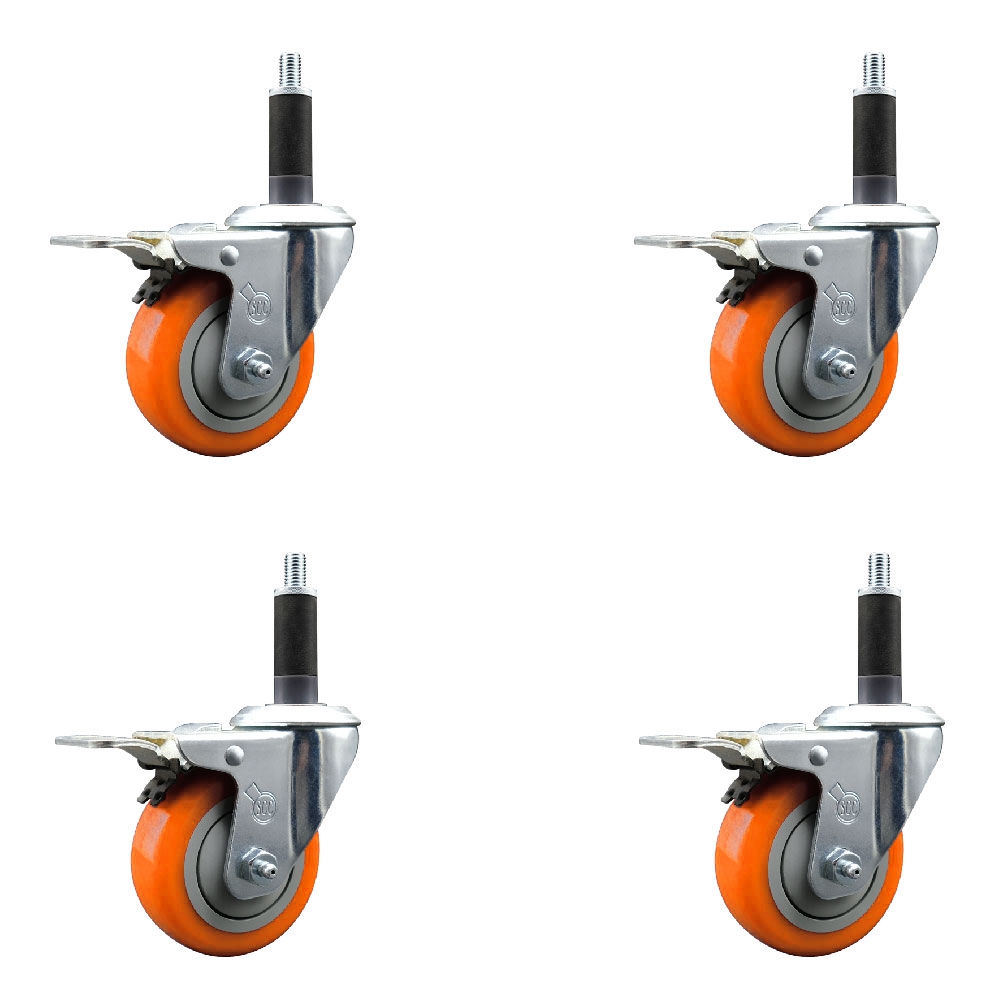 SCC-SSEXTTL20S3514-PPUB-ORG-1-4 Stainless Steel Polyurethane Swivel Expanding Stem Caster with 3.5 in. Orange Wheels & 1 in. Stems - Set of 4