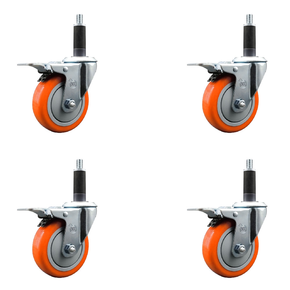 SCC-SSEXTTL20S414-PPUB-ORG-1-4 Stainless Steel Polyurethane Swivel Expanding Stem Caster with 4 in. Orange Wheels & 1 in. Stems - Set of 4