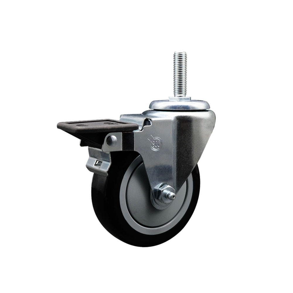 SCC-TS20S414-PPUB-BLK-PLB-58212 Polyurethane Swivel Threaded Stem Caster with 4 x 1.25 in. Black Wheel & 0.63 in. Stem & Posi Locking Brake