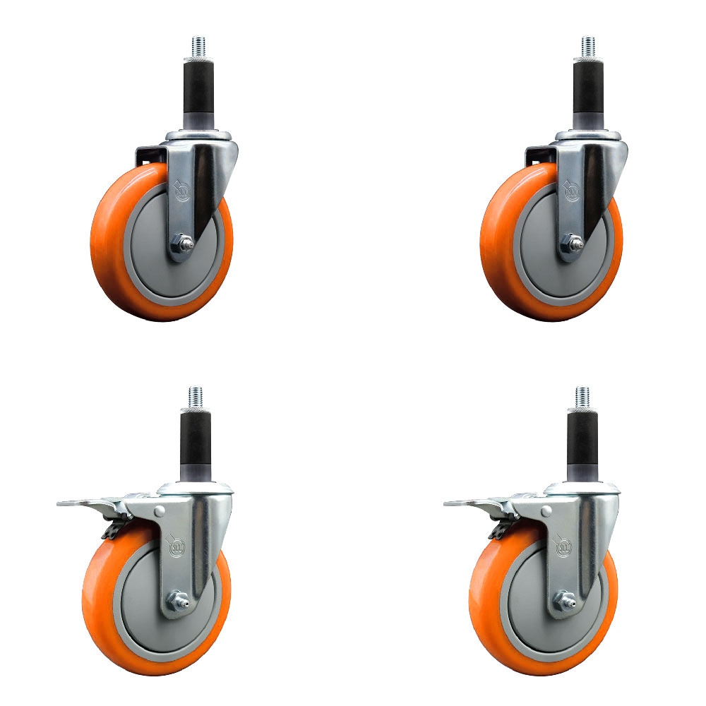 SCC-SSEXTTL20S514-PPUB-ORG-2-S-2-118 Stainless Steel Polyurethane Swivel Expanding Stem Caster with 5 in. Orange Wheels & 1.13 in. Stems - Set of 4
