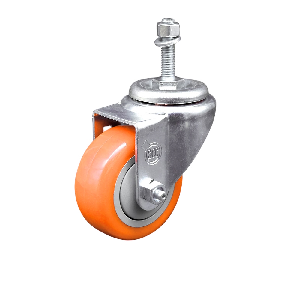 SCC-SSTS20S3514-PPUB-ORG-M1015 Stainless Steel Polyurethane Swivel Threaded Stem Caster with 3.5 x 1.25 in. Orange Wheel & 10 mm Stem