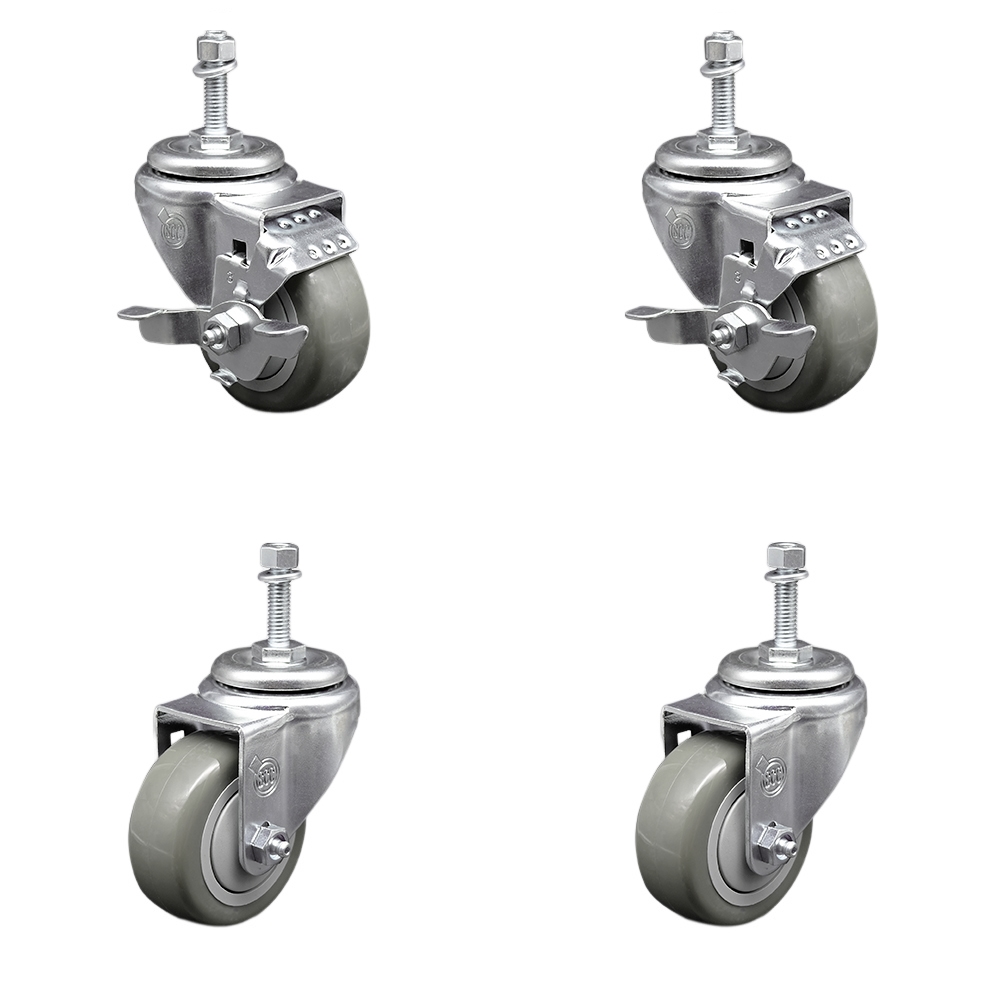 Stainless Steel Polyurethane Swivel Threaded Stem Caster with 3.5 x 1.25 in. Orange Wheels & 0.38 in. Stems - Set of 4