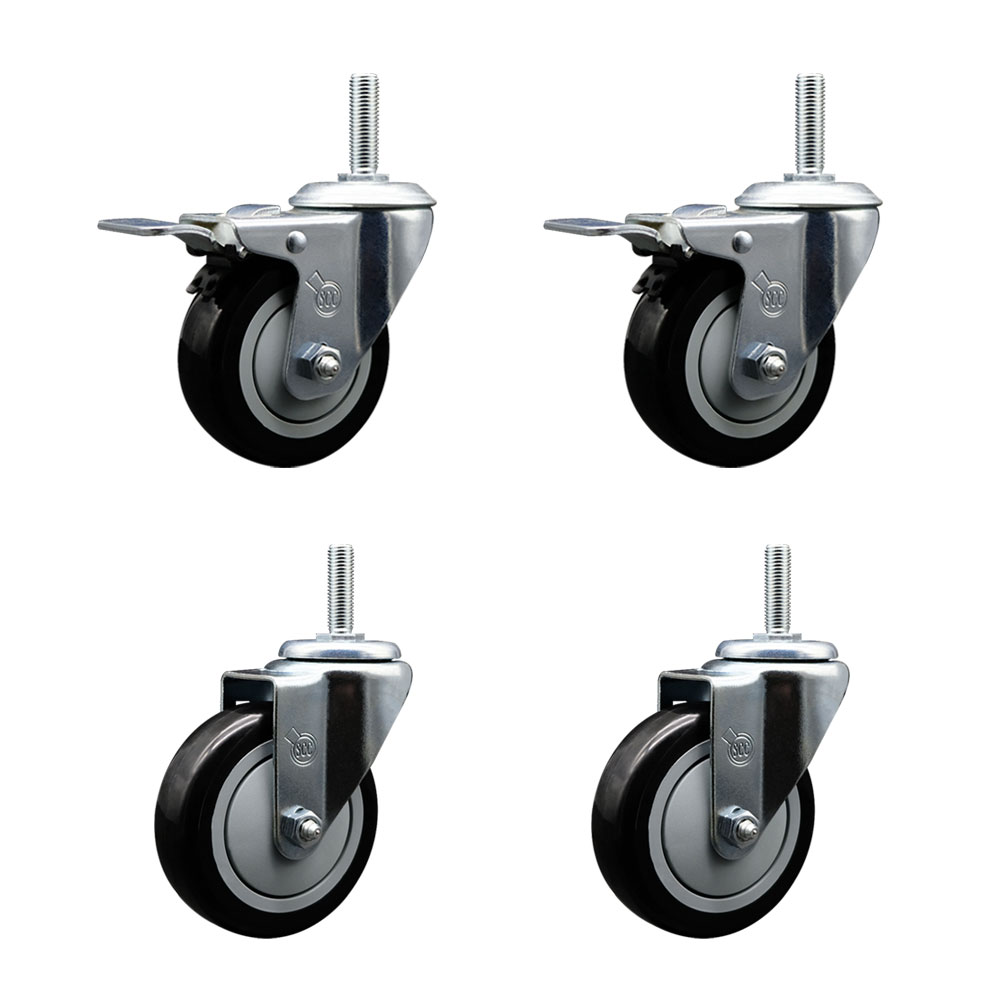 SCC-TSTTL20S414-PPUB-BLK-58212-2-S-2 Polyurethane Swivel Threaded Stem Caster with 4 x 1.25 in. Black Wheels & 0.63 in. Stems - Set of 4