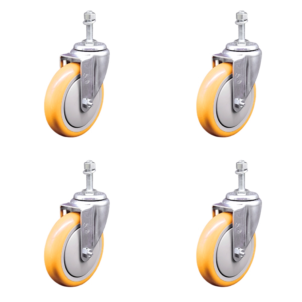 SCC-SSTS20S514-PPUB-YEL-M1015-4 Stainless Steel Polyurethane Swivel Threaded Stem Caster with 5 x 1.25 in. Yellow Wheels & 10 mm Stems - Set of 4