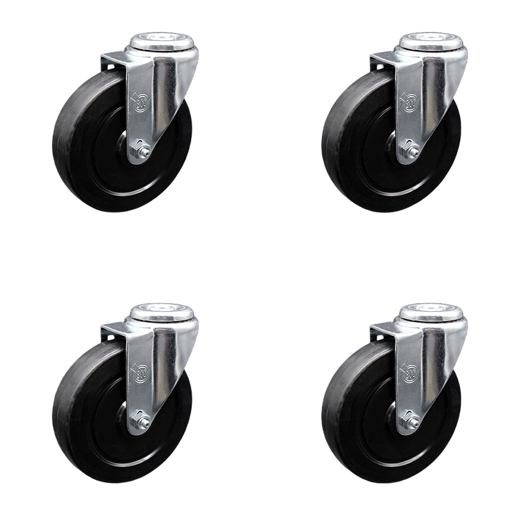 SCC-SSSSBH20S514-SRS-4 Stainless Steel Soft Rubber Swivel Bolt Hole Caster with 5 x 1.25 in. Black Wheels - Set of 4