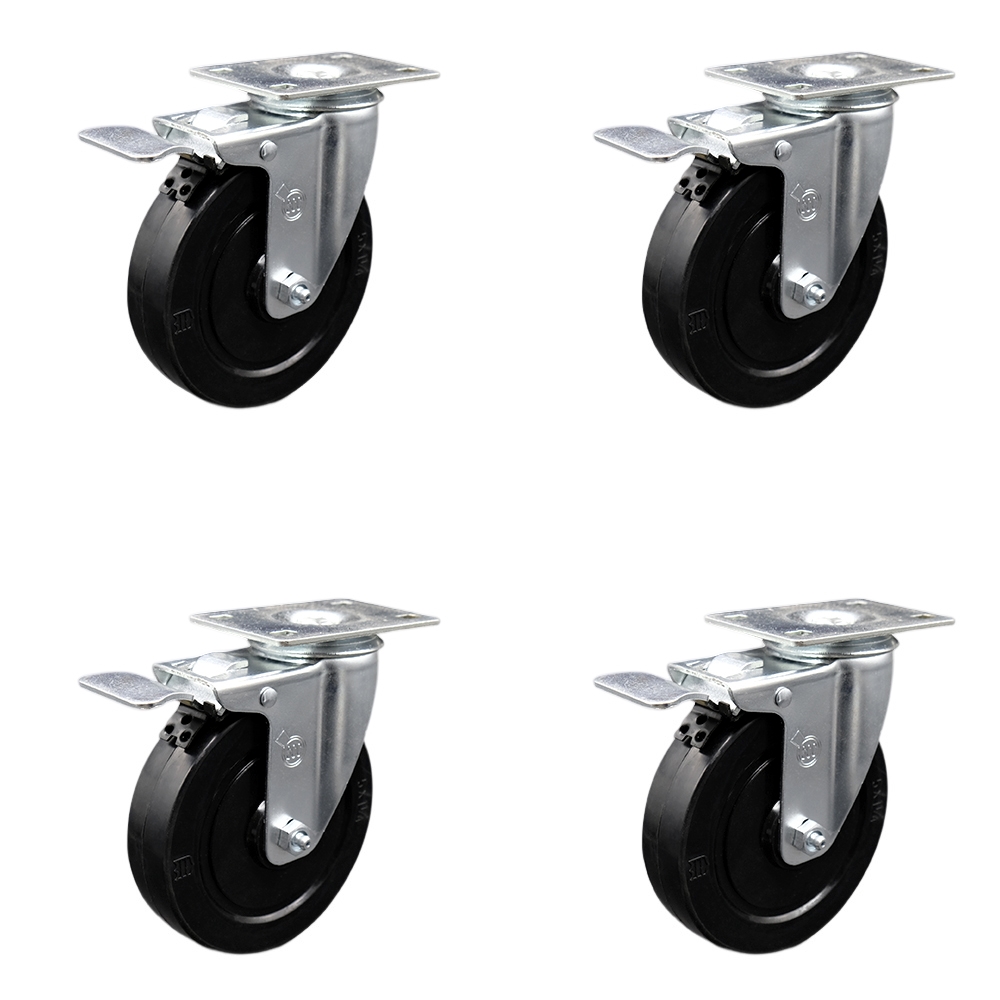 SCC-SSSSTTL20S514-SRS-4 Stainless Steel Soft Rubber Swivel Top Plate Caster with 5 x 1.25 in. Black Wheels - Set of 4