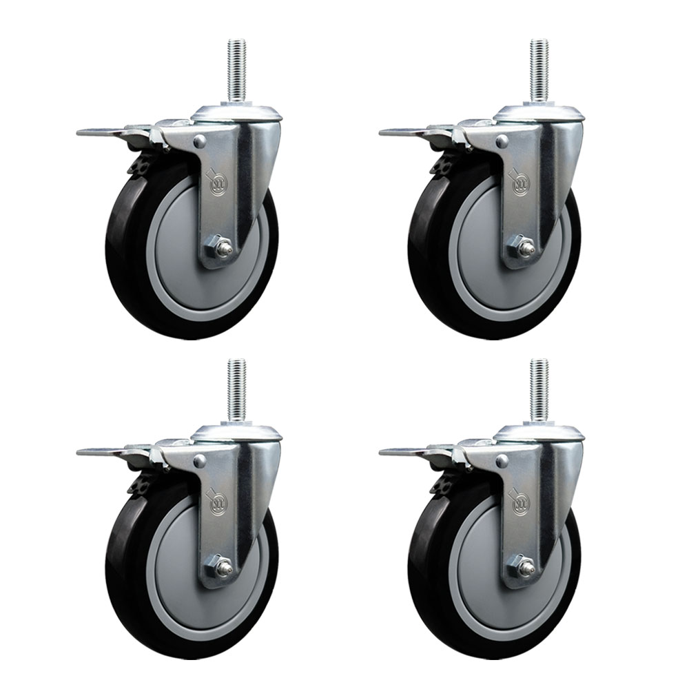 SCC-TSTTL20S514-PPUB-BLK-58212-4 Polyurethane Swivel Threaded Stem Caster with 5 x 1.25 in. Black Wheels & 0.63 in. Stems - Set of 4