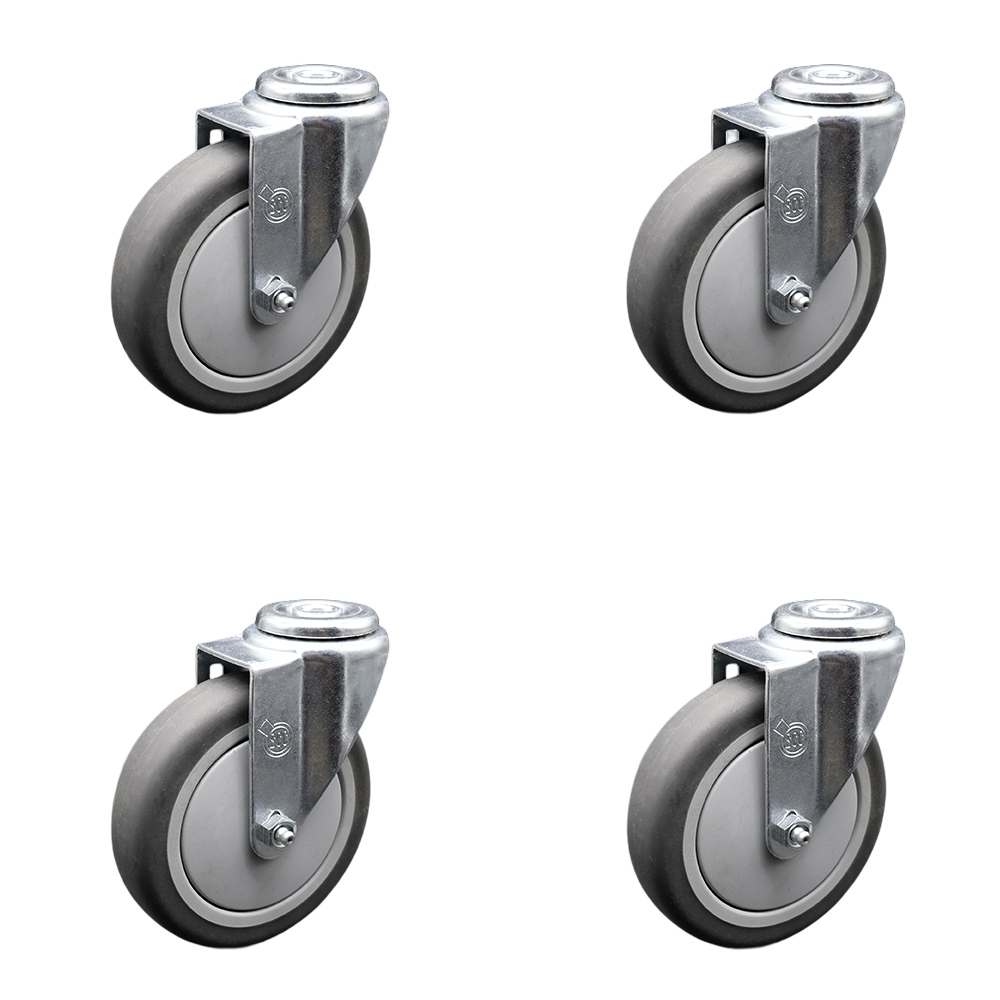 SCC-BH20S514-TPRB-4 Thermoplastic Rubber Swivel Bolt Hole Caster with 5 x 1.25 in. Gray Wheels - Set of 4