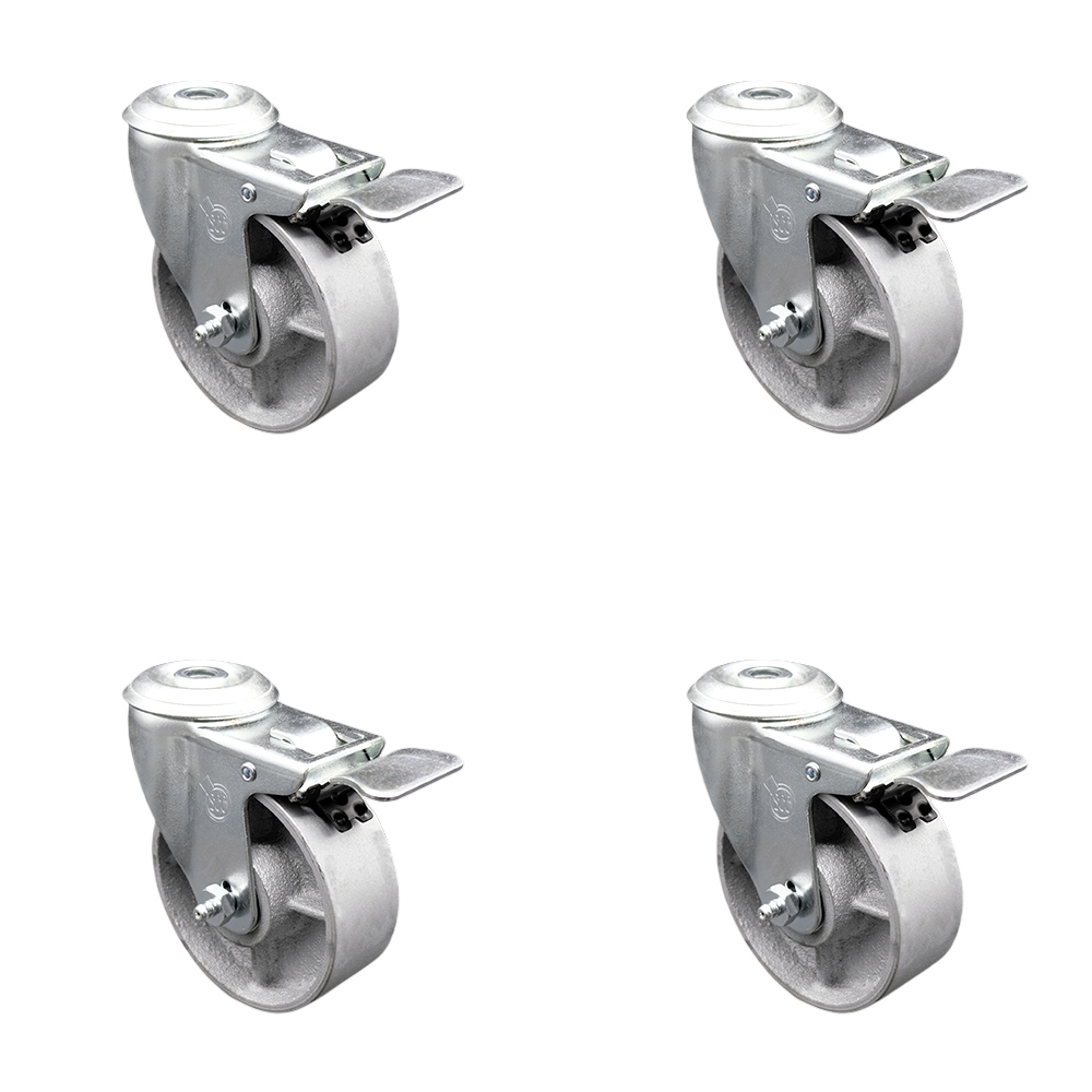 SCC-BHTTL20S415-SSR-4 Semi Steel Cast Iron Swivel Bolt Hole Caster with Roller Bearing, 4 x 1.5 in. Silver Wheels - Set of 4