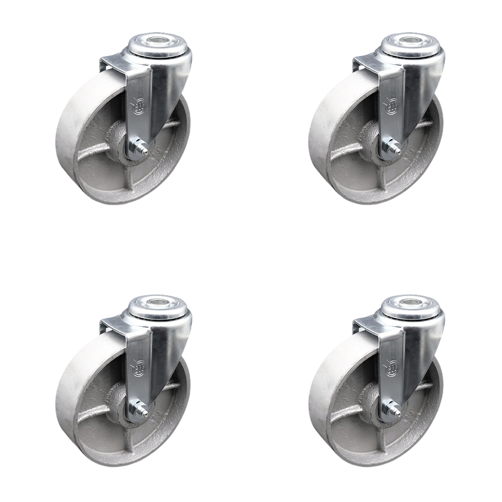 SCC-BH20S514-SSS-4 Semi Steel Cast Iron Swivel Bolt Hole Caster with 5 x 1.25 in. Silver Wheels - Set of 4