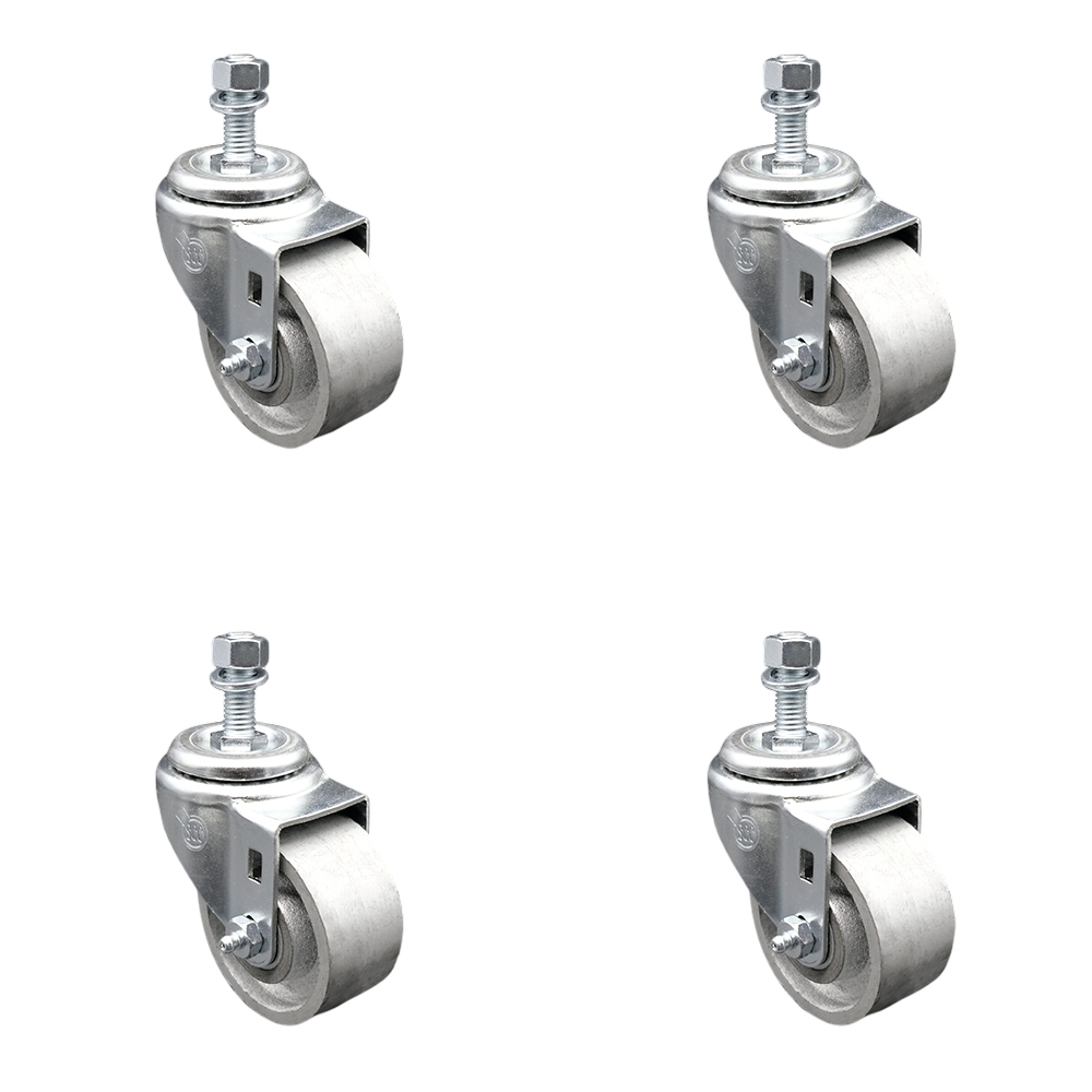 SCC-TS20S314-SSS-M1015-4 Semi Steel Cast Iron Swivel Threaded Stem Caster with 3 x 1.25 in. Silver Wheels & 10 mm Stems - Set of 4