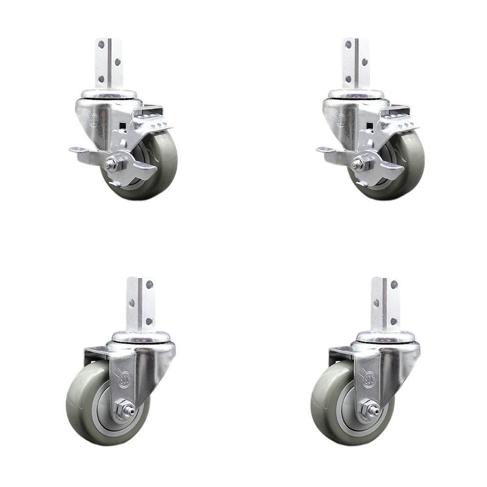 Swivel Square Stem Caster with 3 x 1.25 in. Gray Poly Wheel, 0.87 x 2 in. Square Stem with 3 0.26 in. Diameter Mounting Holes - Set of 4
