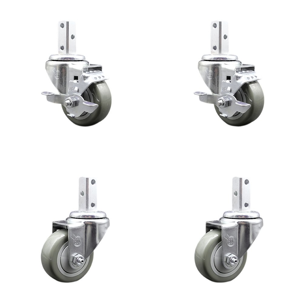 Swivel Square Stem Caster with 3.5 x 1.25 in. Gray Poly Wheel, 0.87 x 2 in. Square Stem with 3 0.26 in. Diameter Mounting Holes - Set of 4