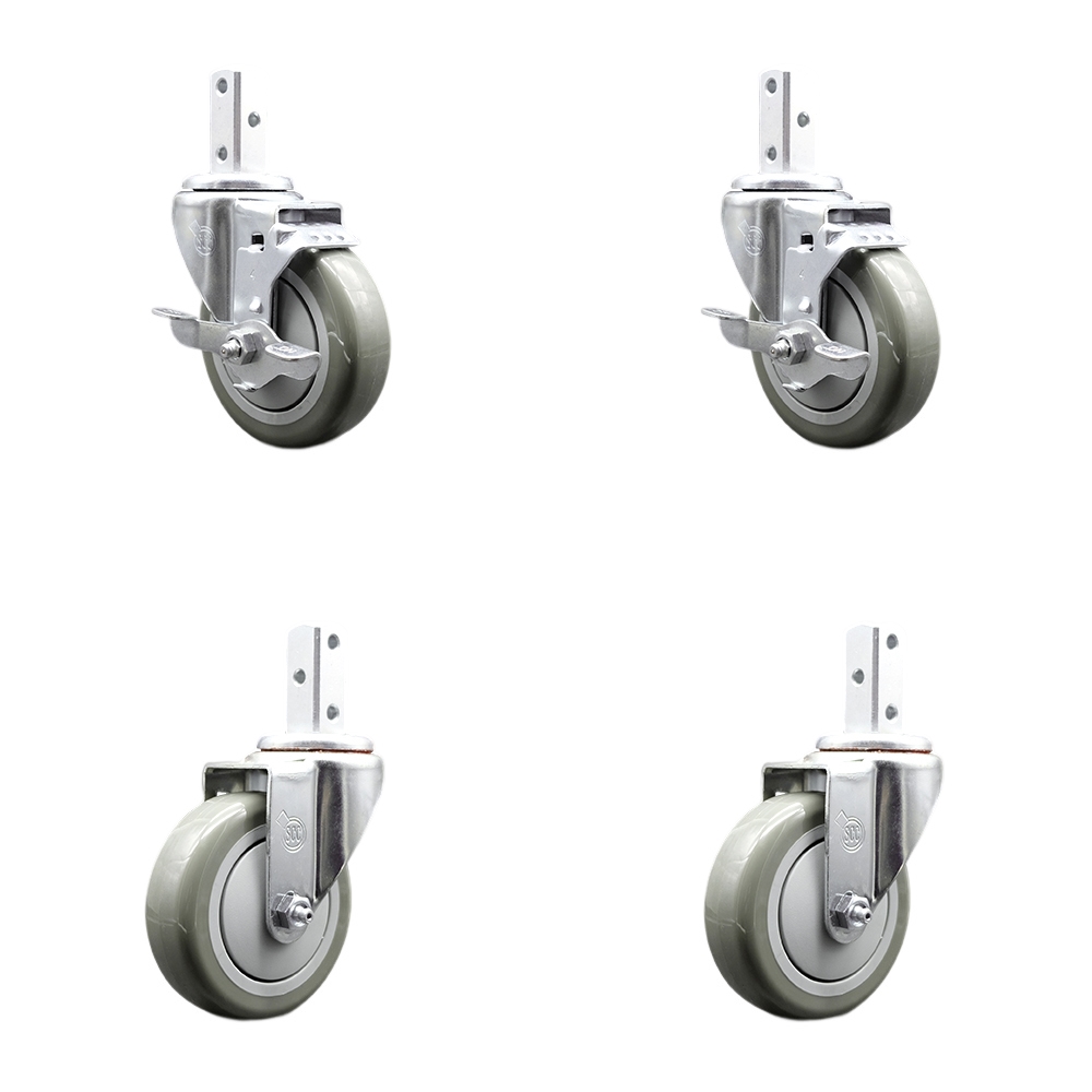 Swivel Square Stem Caster with 4 x 1.25 in. Gray Poly Wheel, 0.75 x 2 in. Square Stem with 3 0.26 in. Diameter Mounting Holes - Set of 4