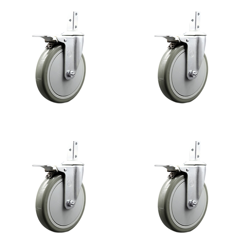 Swivel Square Stem Caster with 6 x 1.25 in. Gray Polyurethane Wheel, 0.75 x 2 in. Square Stem with 3 0.26 in. Diameter Mounting Holes - Set of 4