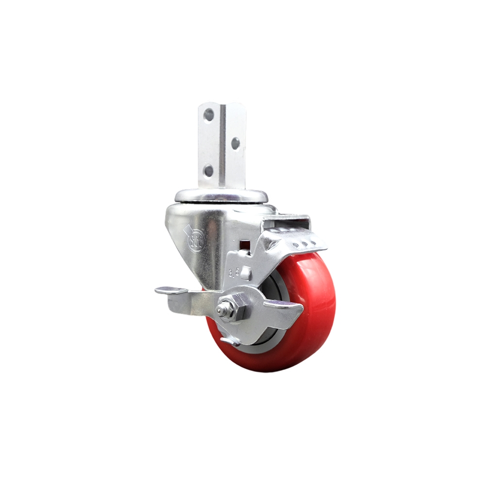 Swivel Square Stem Caster with 3.5 x 1.25 in. Red Polyurethane Wheel, 0.75 x 2 in. Square Stem with 3 0.26 in. Diameter Mounting Holes
