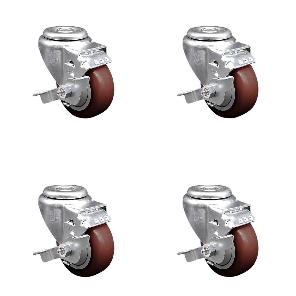 SCC-BH20S314-PPUB-MRN-TLB-4 Polyurethane Swivel Bolt Hole Caster with 3 x 1.25 in. Maroon Wheels - Set of 4