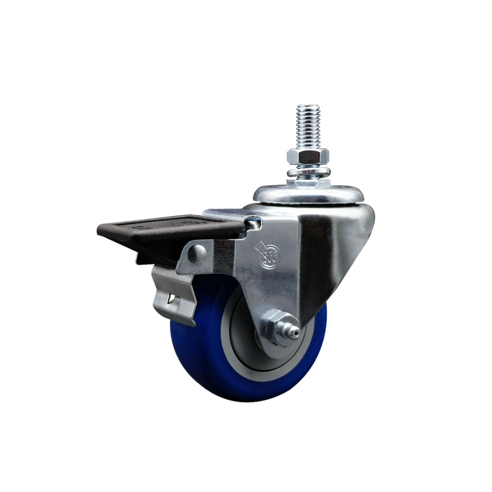 SCC-TS20S314-PPUB-BLUE-PLB-121315 Polyurethane Swivel Threaded Stem Caster with 3 x 1.25 in. Blue Wheel & 0.5 in. Stem & Posi Locking Brake