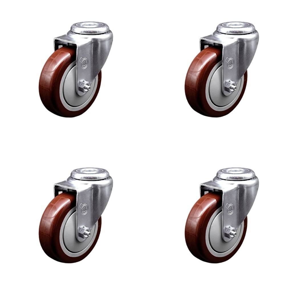 SCC-BH20S414-PPUB-MRN-4 Polyurethane Swivel Bolt Hole Caster with 4 x 1.25 in. Maroon Wheels - Set of 4