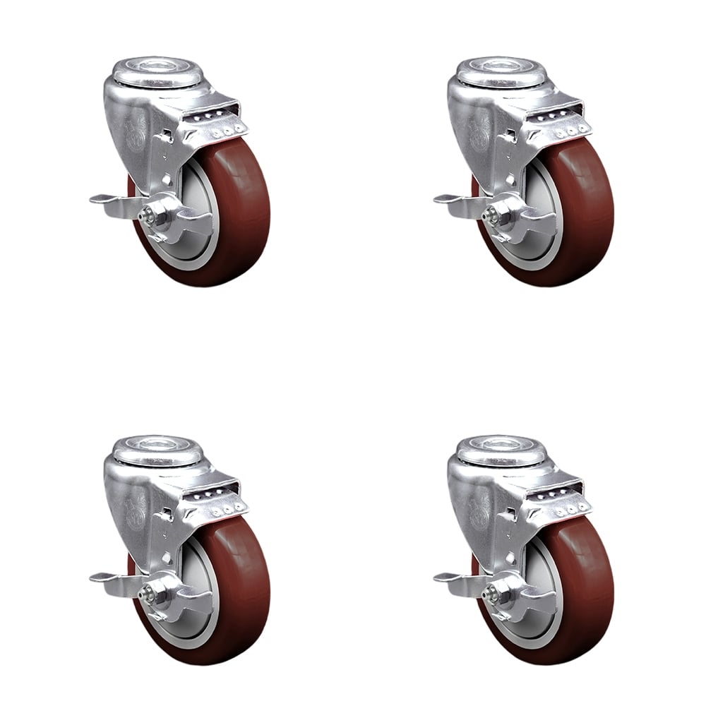 SCC-BH20S414-PPUB-MRN-TLB-4 Polyurethane Swivel Bolt Hole Caster with 4 x 1.25 in. Maroon Wheels - Set of 4