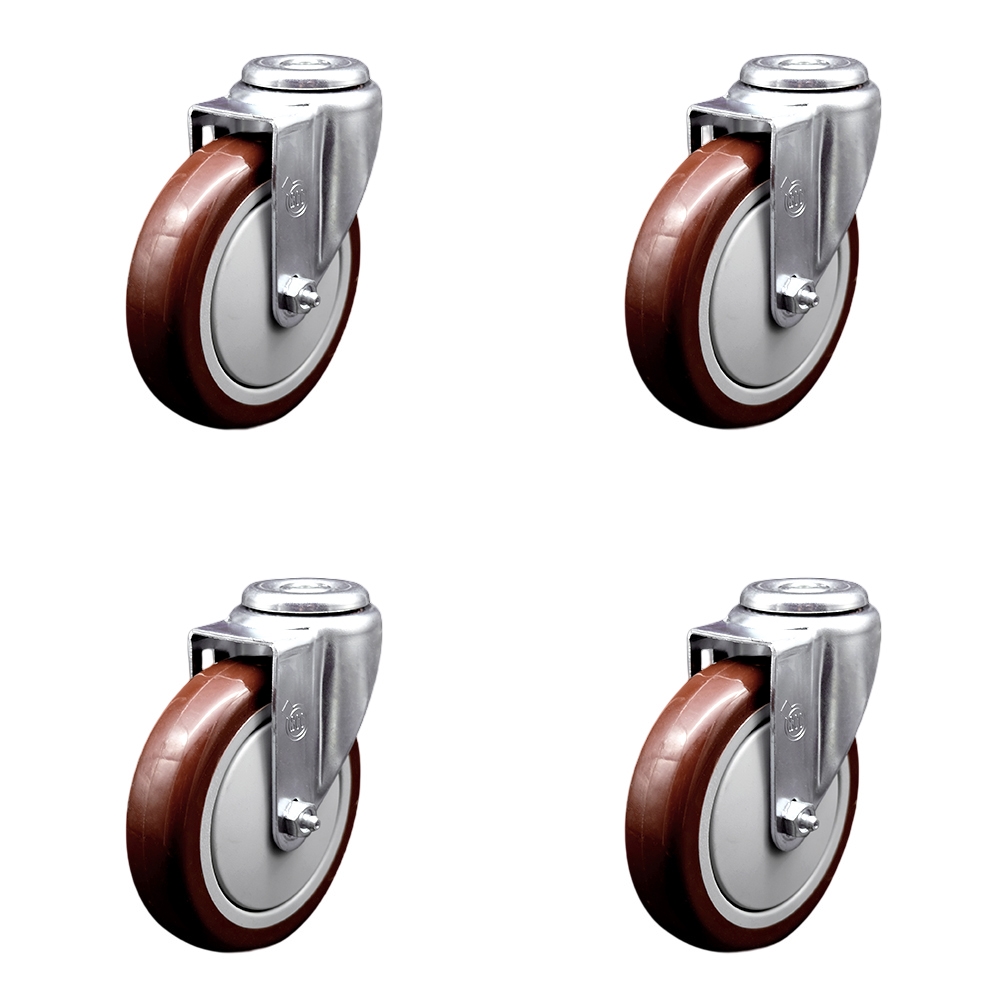 SCC-BH20S514-PPUB-MRN-4 Polyurethane Swivel Bolt Hole Caster with 5 x 1.25 in. Maroon Wheels - Set of 4