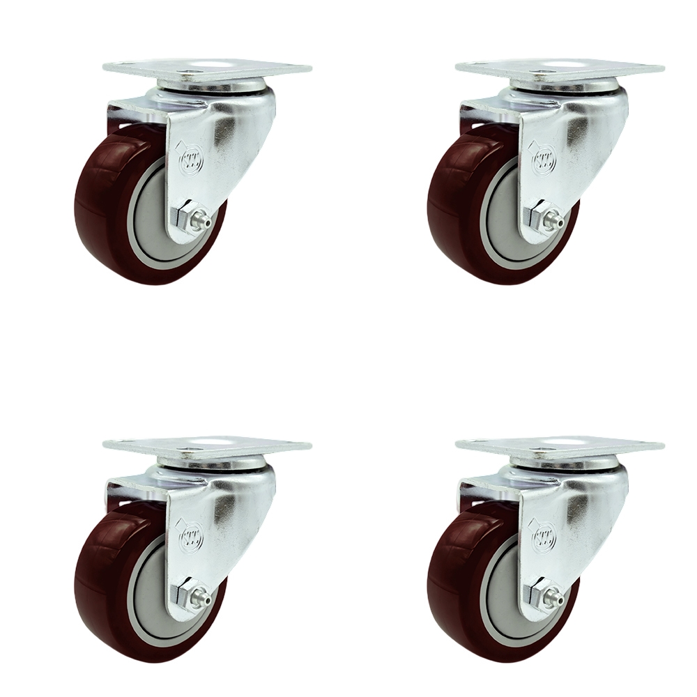 SCC-SS20S314-PPUB-MRN-4 Stainless Steel Polyurethane Swivel Top Plate Caster with 3 x 1.25 in. Maroon Wheels - Set of 4