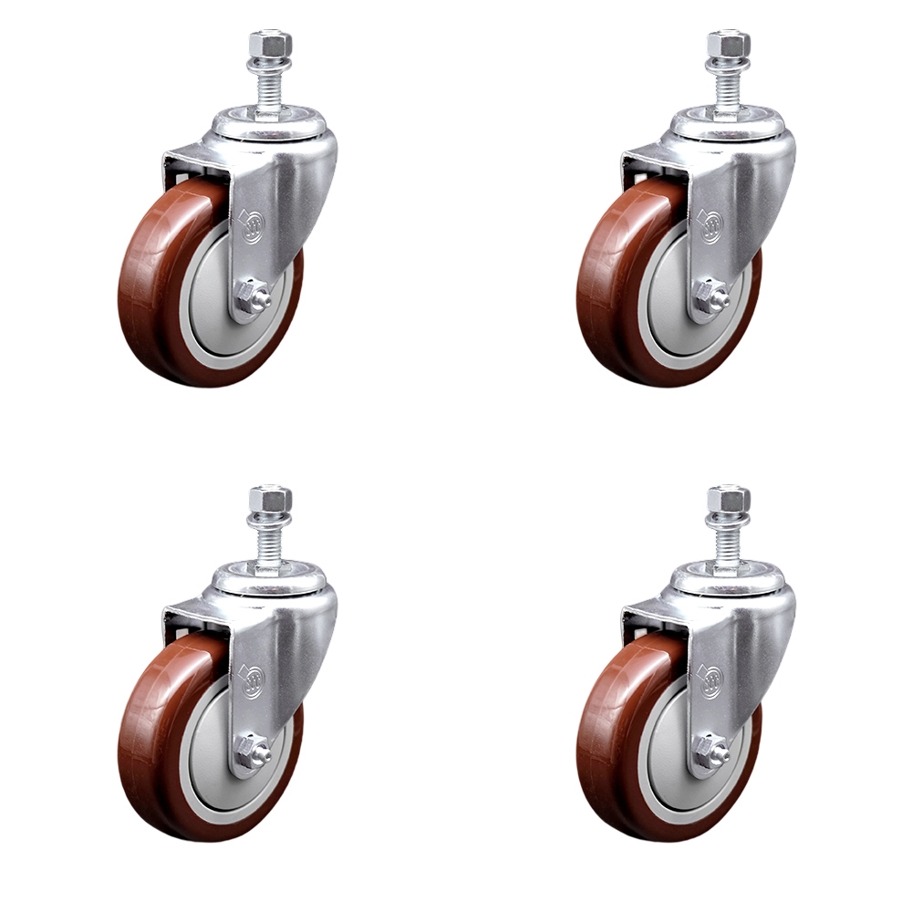 SCC-TS20S414-PPUB-MRN-121315-4 Polyurethane Swivel Threaded Stem Caster with 4 x 1.25 in. Maroon Wheels & 0.5 in. Stems - Set of 4