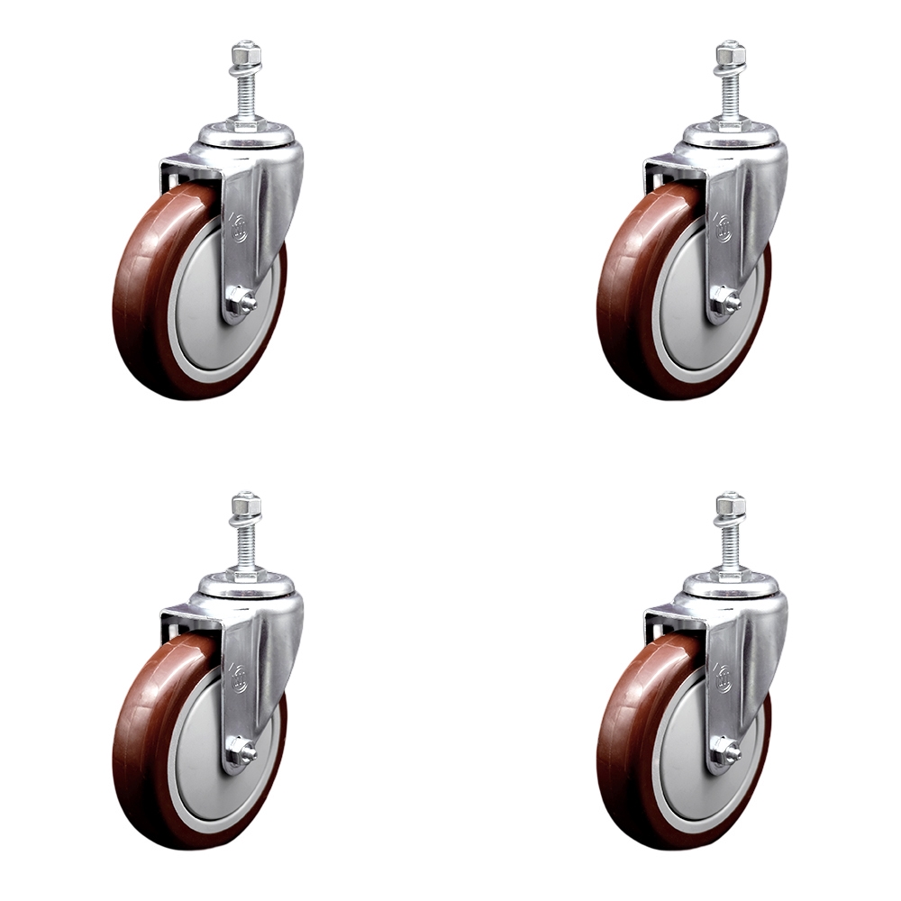 SCC-SSTS20S514-PPUB-MRN-381615-4 Stainless Steel Polyurethane Swivel Threaded Stem Caster with 5 x 1.25 in. Maroon Wheels & 0.38 in. Stems - Set of 4