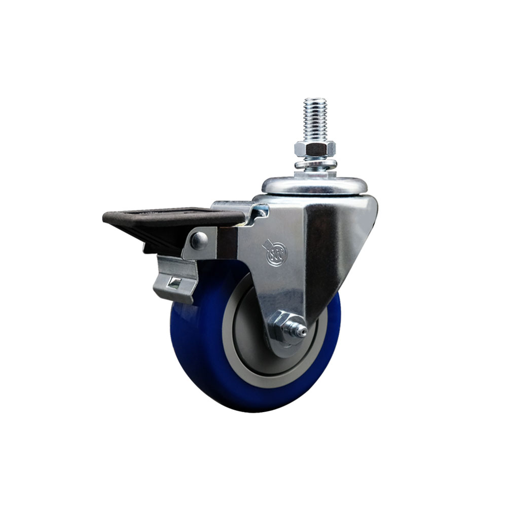 SCC-TS20S3514-PPUB-BLUE-PLB-121315 Polyurethane Swivel Threaded Stem Caster with 3.5 x 1.25 in. Blue Wheel & 0.5 in. Stem & Posi Locking Brake