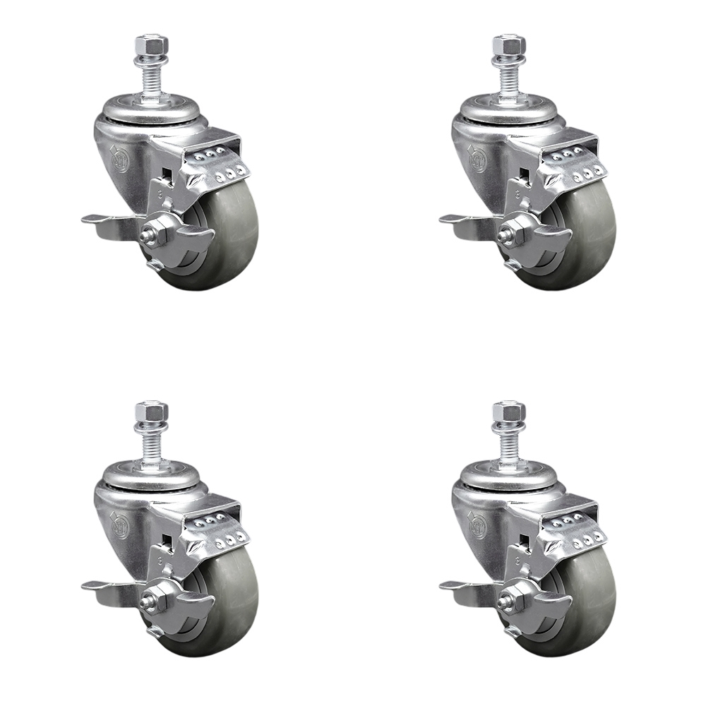 SCC-TS20S3514-PPUB-TLB-121315-4 Polyurethane Swivel Threaded Stem Caster with 3.5 x 1.25 in. Gray Wheels & 0.5 in. Stems - Set of 4