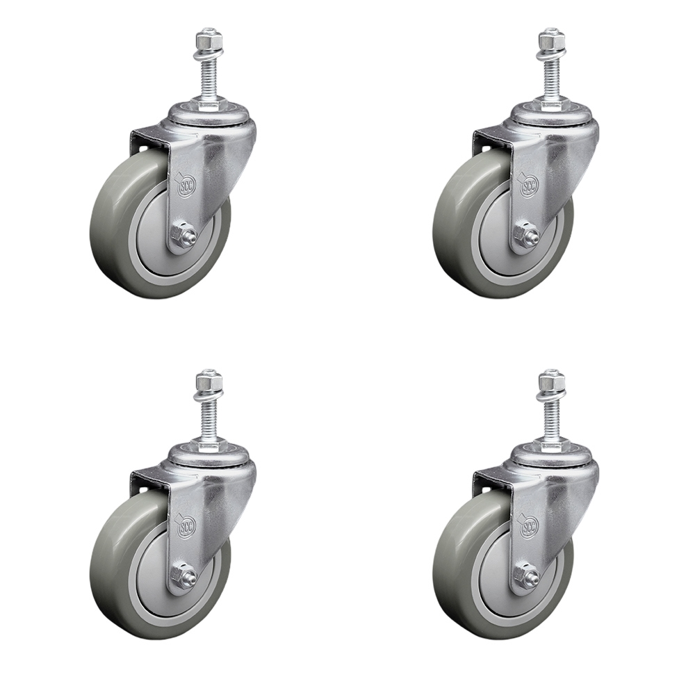 SCC-TS20S414-PPUB-381615-4 Polyurethane Swivel Threaded Stem Caster with 4 x 1.25 in. Gray Wheels & 0.38 in. Stems - Set of 4