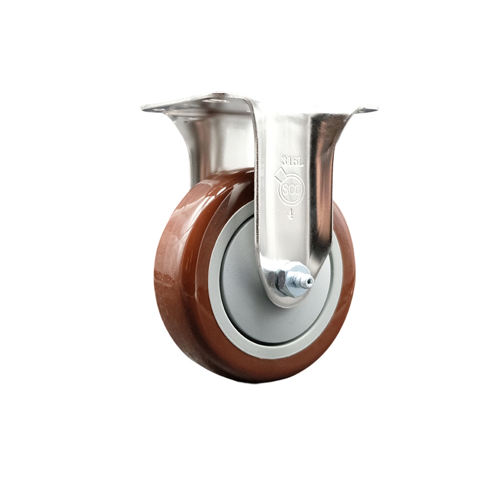 SCC-SS31620R414-PPUB-MRN Polyurethane Rigid Top Plate Caster with 4 in. Maroon Caster Wheel - 316 Stainless Steel Caster