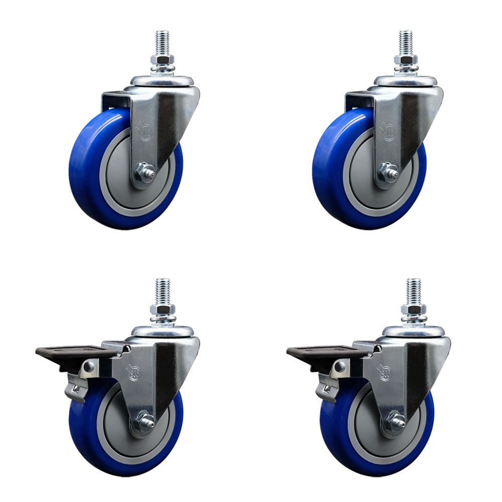 SCC-TS20S414-PPUB-BLUE-121315-2-PLB2 Polyurethane Swivel Threaded Stem Caster with 4 x 1.25 in. Blue Wheels & 0.5 in. Stems - Set of 4