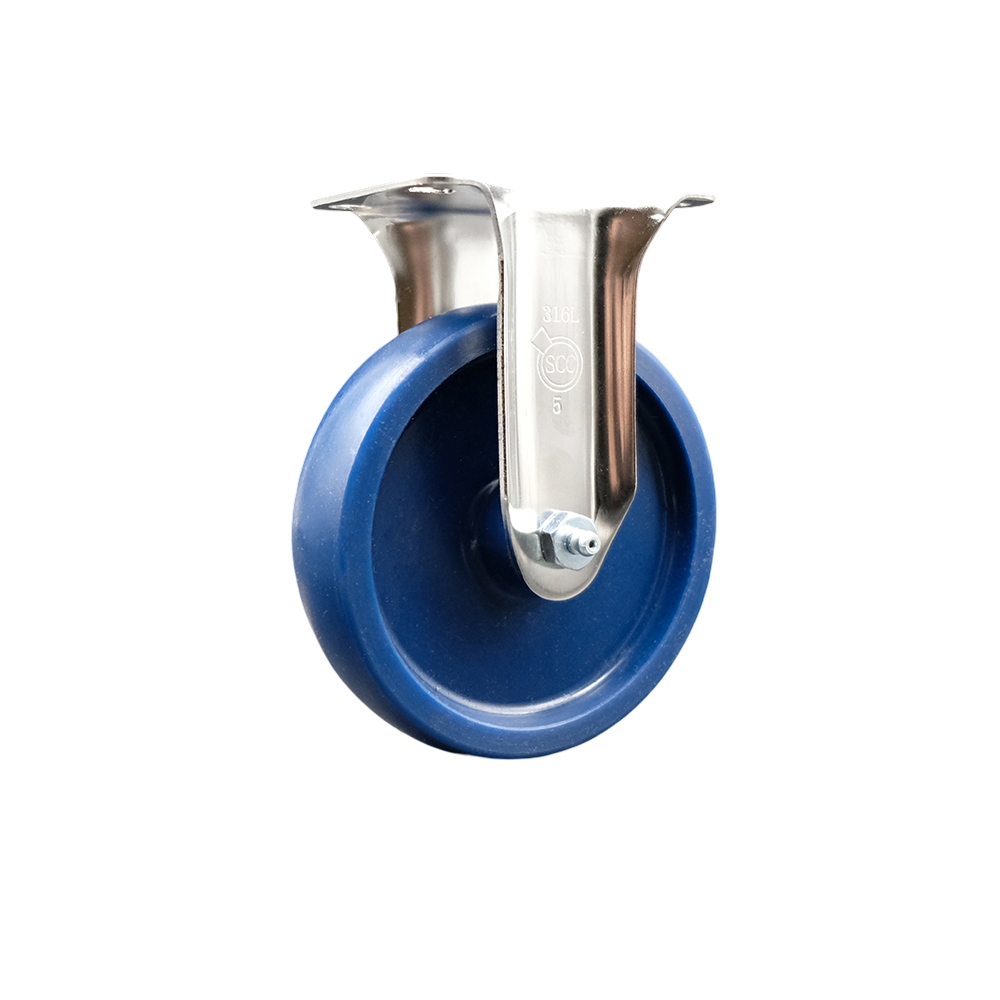 SCC-SS31620R514-SPUS Solid Polyurethane Rigid Top Plate Caster with 5 in. Blue Caster Wheel - 316 Stainless Steel Caster