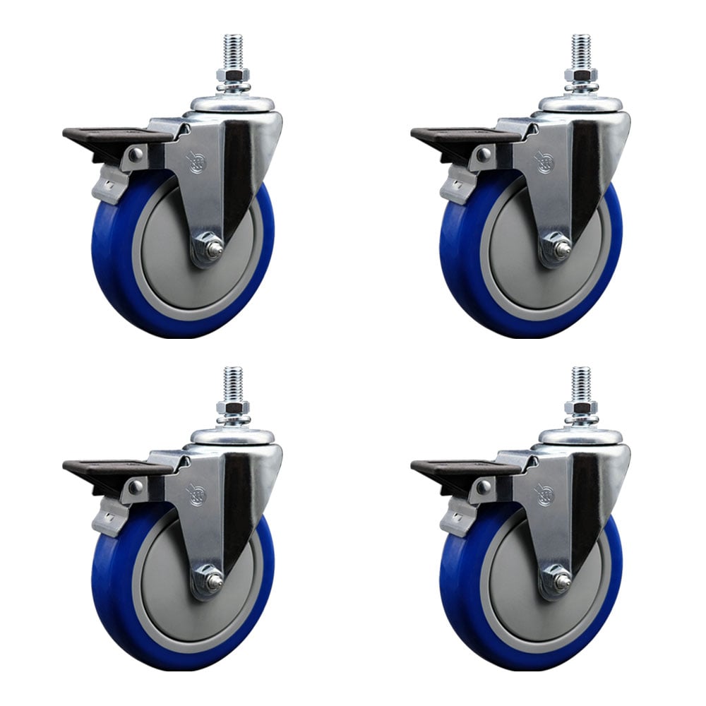 SCC-TS20S514-PPUB-BLUE-PLB-121315-4 Polyurethane Swivel Threaded Stem Caster with 5 x 1.25 in. Blue Wheels & 0.5 in. Stems - Set of 4