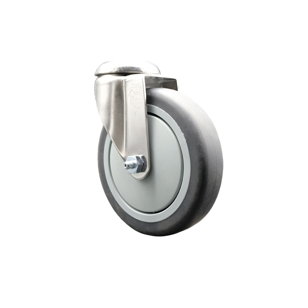 SCC-SS316BH20S514-TPRB Thermoplastic Rubber Swivel Bolt Hole Caster with 5 in. Gray Caster Wheel - 316 Stainless Steel Caster