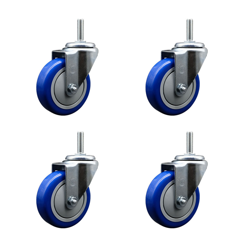 SCC-TS20S414-PPUB-BLUE-34212-4 Polyurethane Swivel Threaded Stem Caster with 4 x 1.25 in. Blue Wheels & 0.75 in. Stems - Set of 4