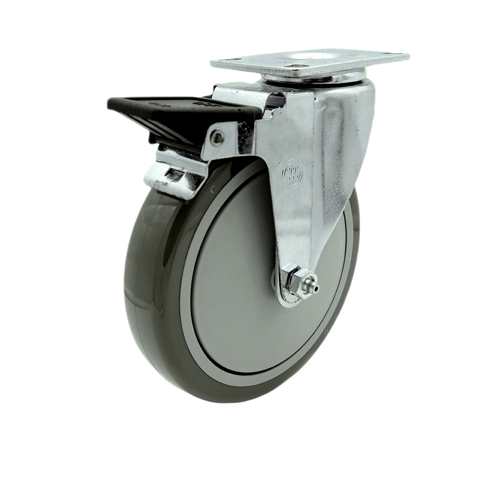 SCC-20S614-PPUB-PLB Polyurethane Swivel Top Plate Swivel Caster with 6 in. Gray Wheel & Posi Locking Brake