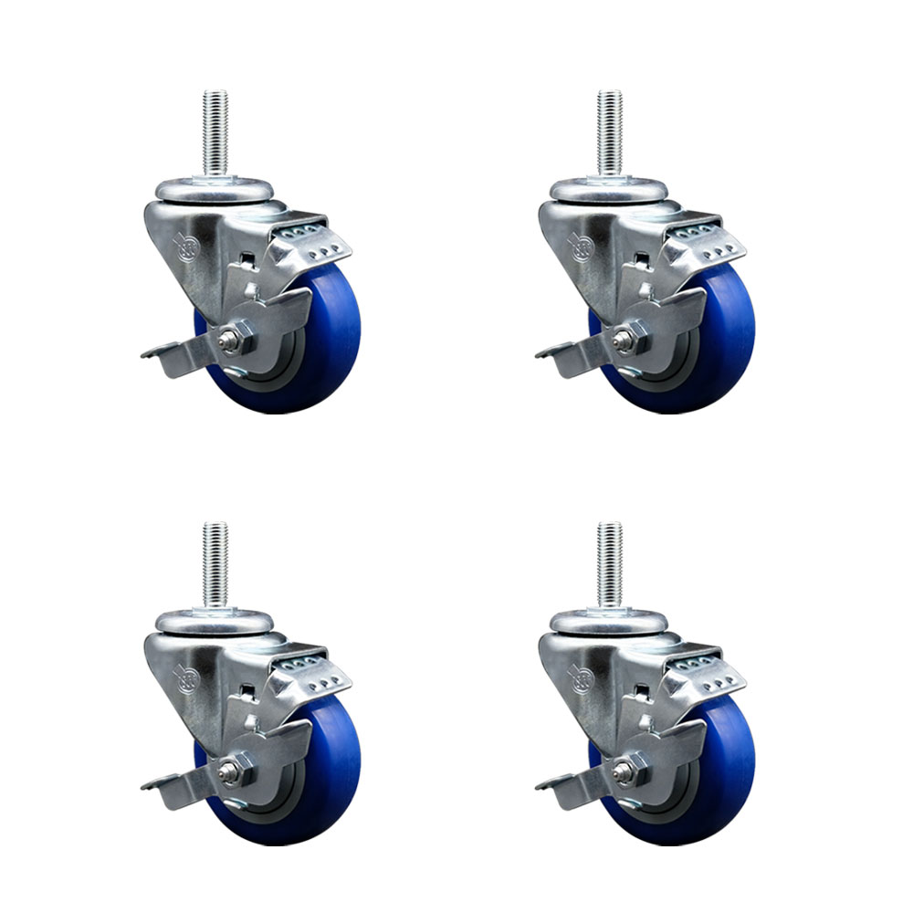 SCC-TS20S314-PPUB-BLUE-TLB-58212-4 Polyurethane Swivel Threaded Stem Caster with 3 x 1.25 in. Blue Wheels & 0.63 in. Stems - Set of 4