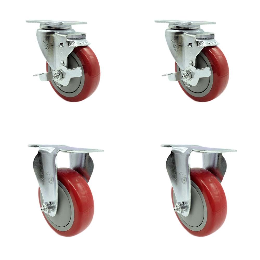SCC-20S414-PPUB-RED-TLB-2-R414-2 Polyurethane Swivel Top Plate Caster with 4 in. Red Wheels - Set of 4