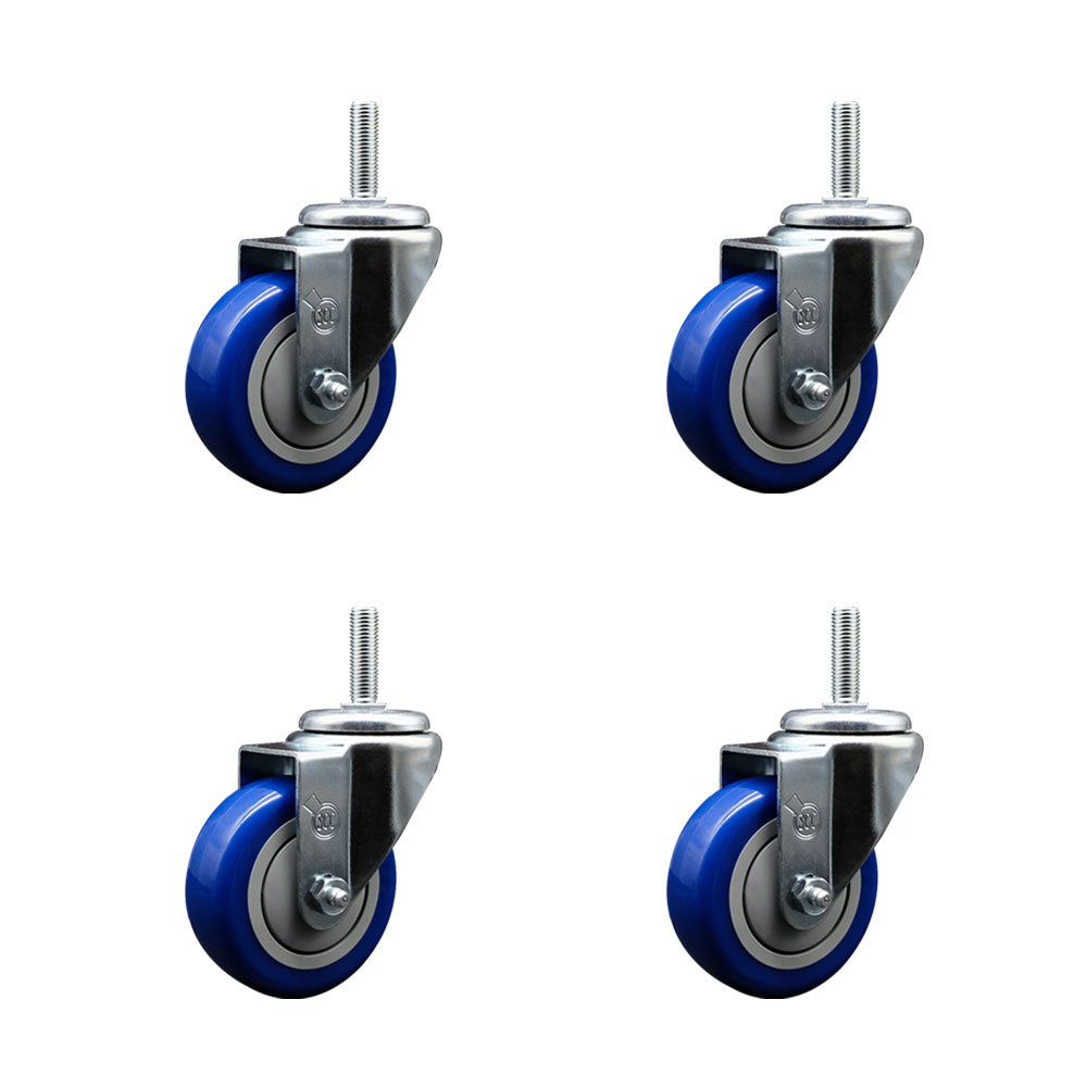 SCC-TS20S3514-PPUB-BLUE-58212-4 Polyurethane Swivel Threaded Stem Caster with 3.5 x 1.25 in. Blue Wheels & 0.63 in. Stems - Set of 4
