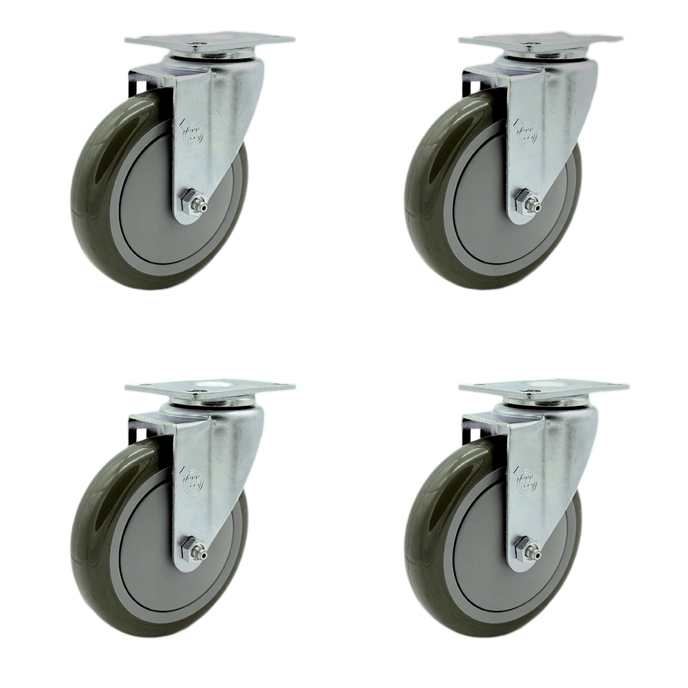 SCC-SS20S514-PPUB-4 Stainless Steel Polyurethane Swivel Top Plate Caster with 5 x 1.25 in. Gray Wheels - Set of 4