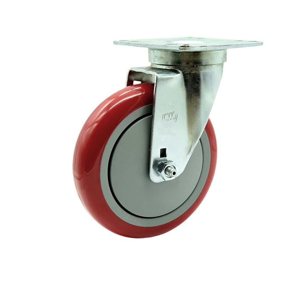 SCC-20S514-PPUB-RED-TPU1 Universal Kitchen Caster 5 in. Non Marking Stainless Steel Polyurethane Red Swivel Wheel