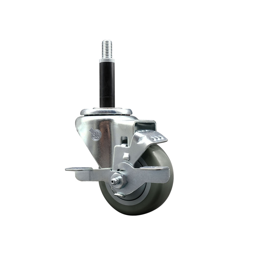 SCC-EX20S314-PPUB-TLB-34 Polyurethane Expanding Stem Swivel Caster with 3 in. Gray Wheel & 0.75 in. Stem & Top Locking Brake